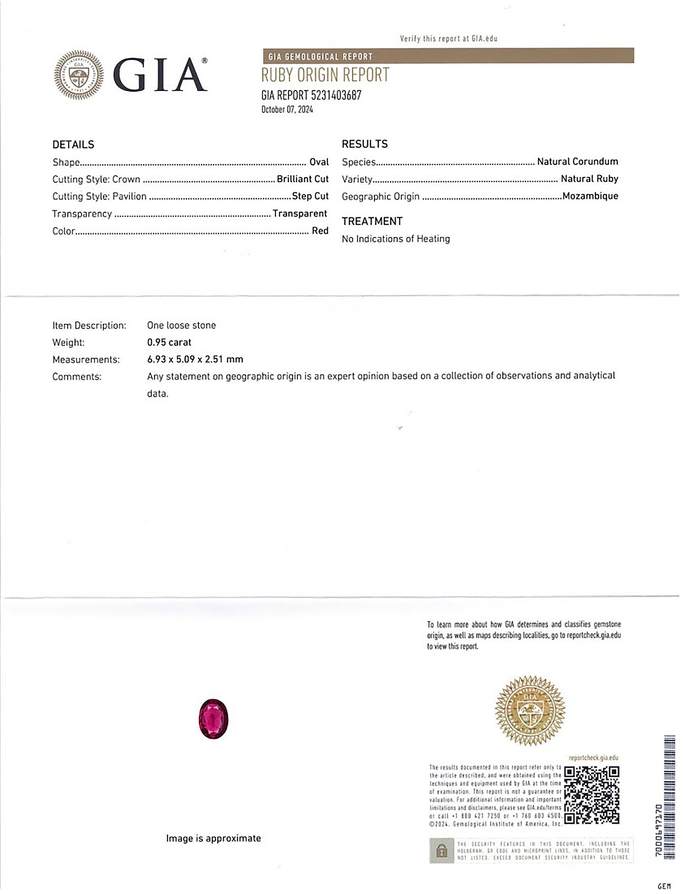 0.95 Ct. Ruby from Mozambique