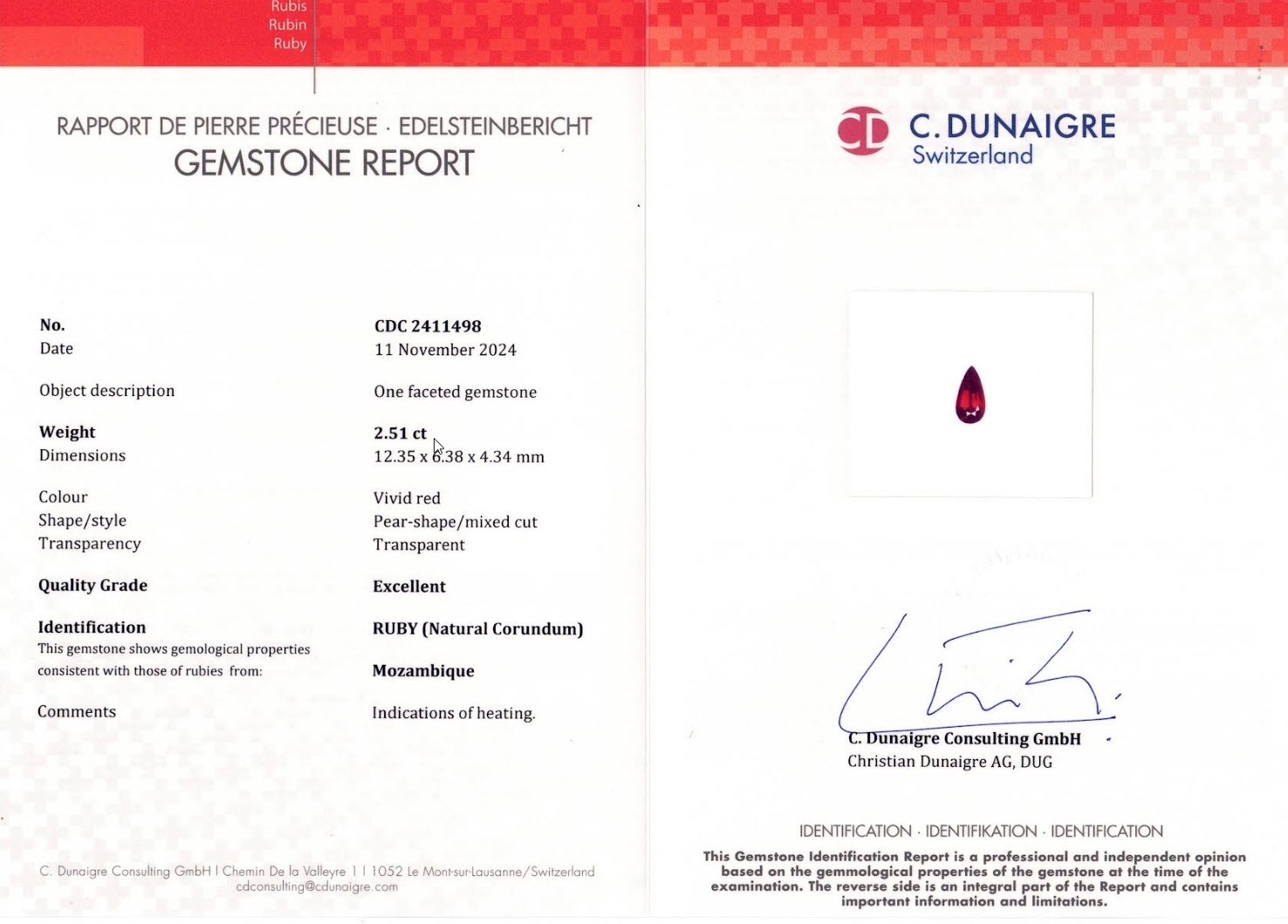 2.51 Ct. Ruby from Mozambique