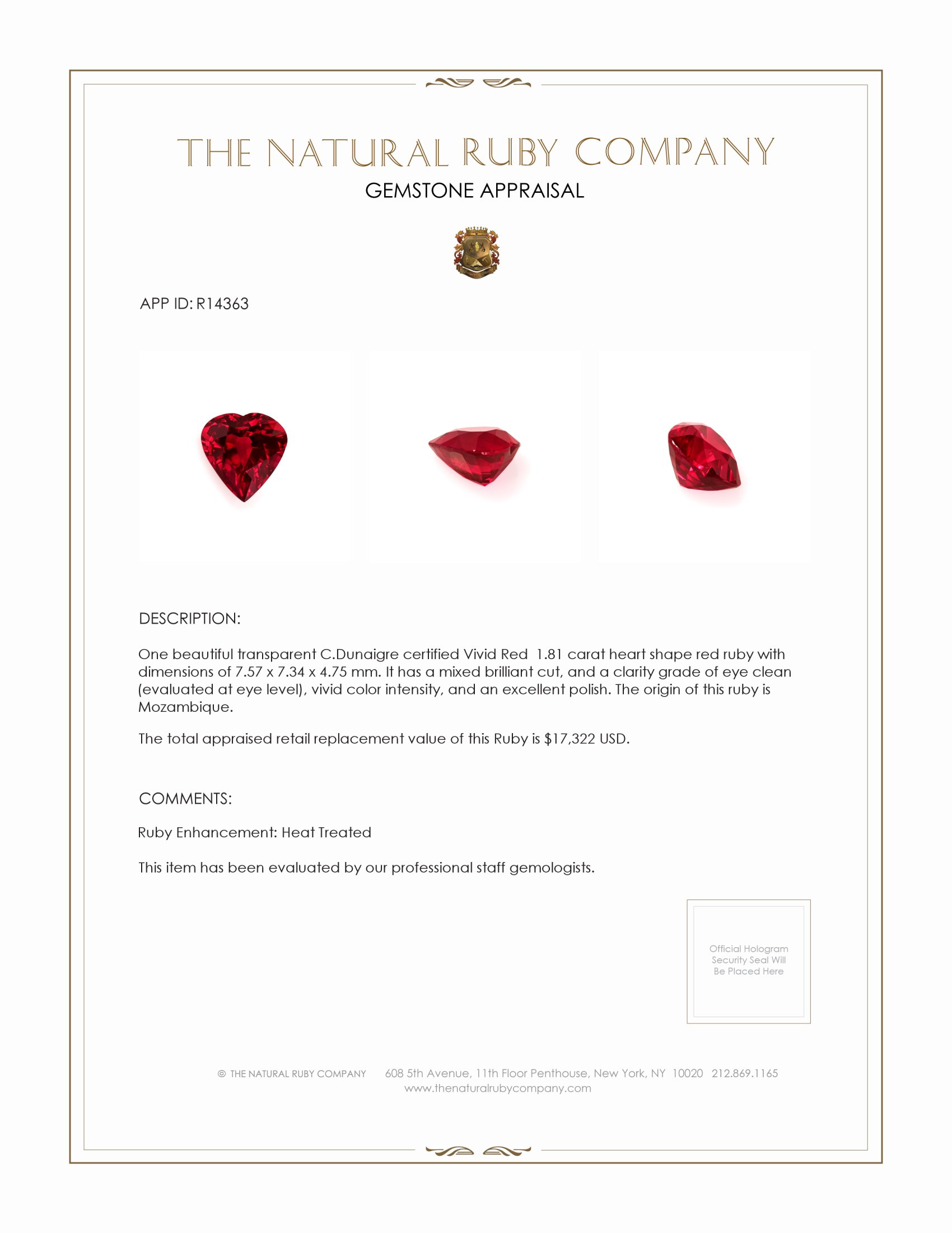 1.81 Ct. Ruby from Mozambique
