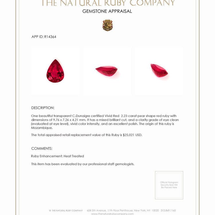 2.23 Ct. Ruby from Mozambique