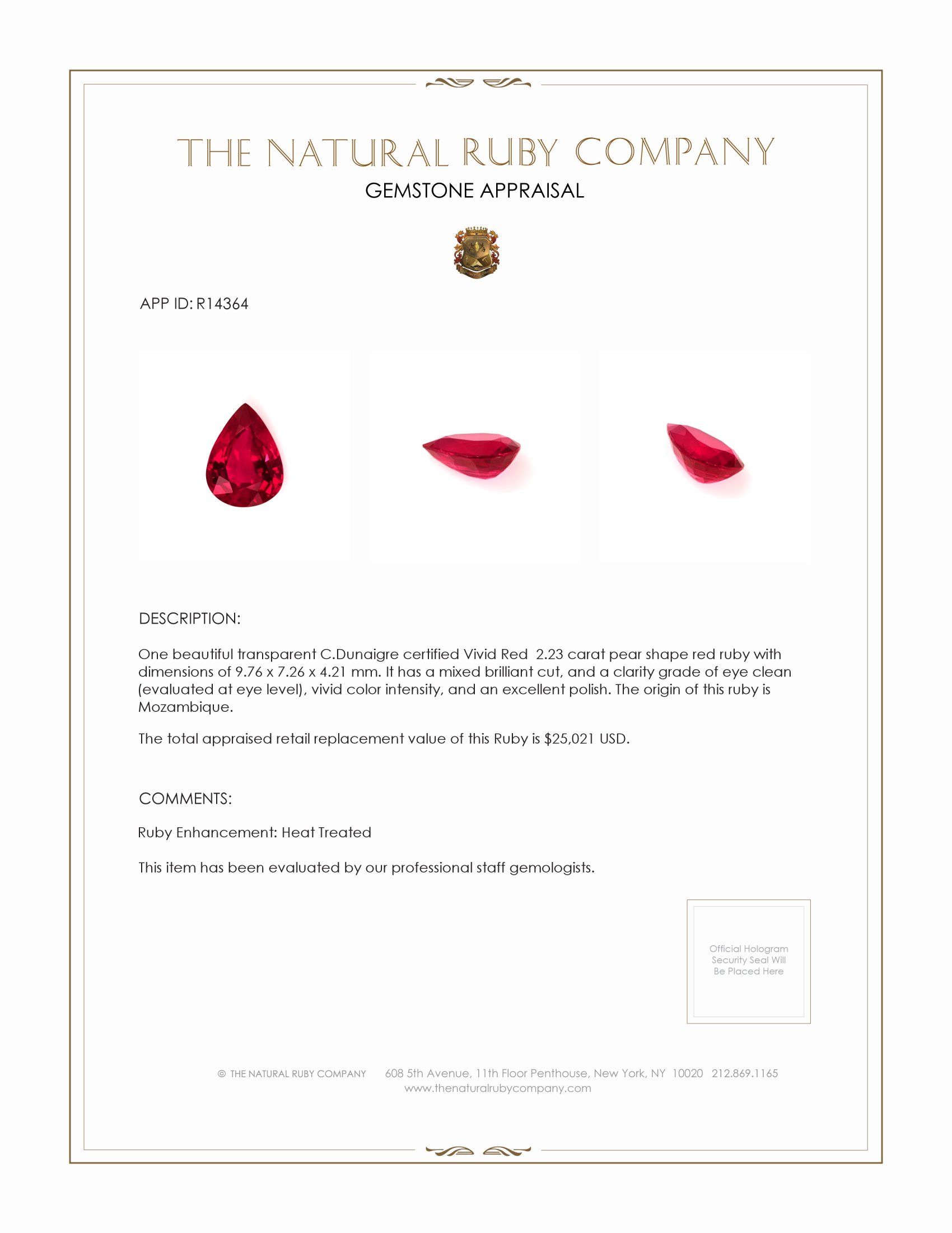 2.23 Ct. Ruby from Mozambique