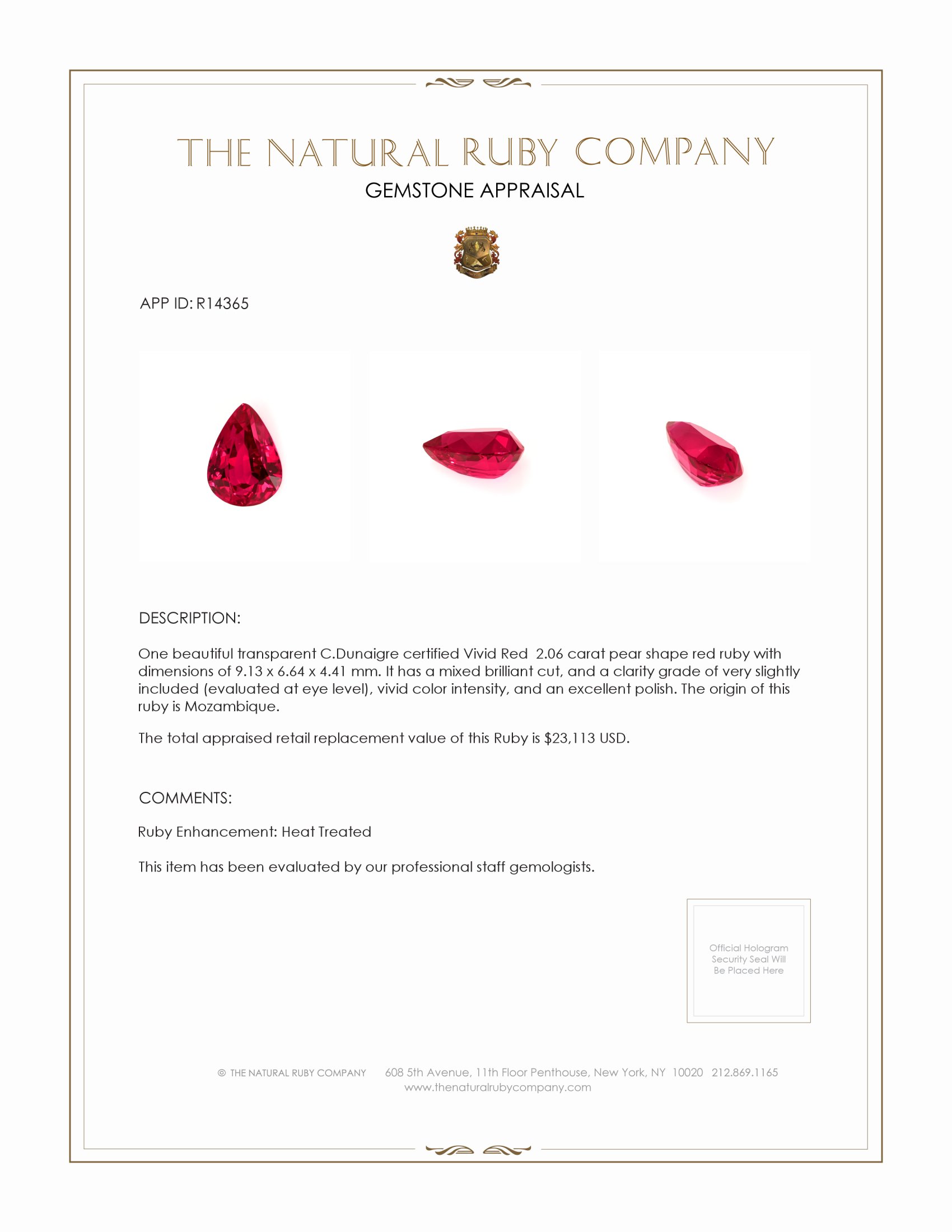 2.06 Ct. Ruby from Mozambique