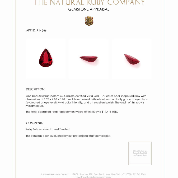 1.73 Ct. Ruby from Mozambique