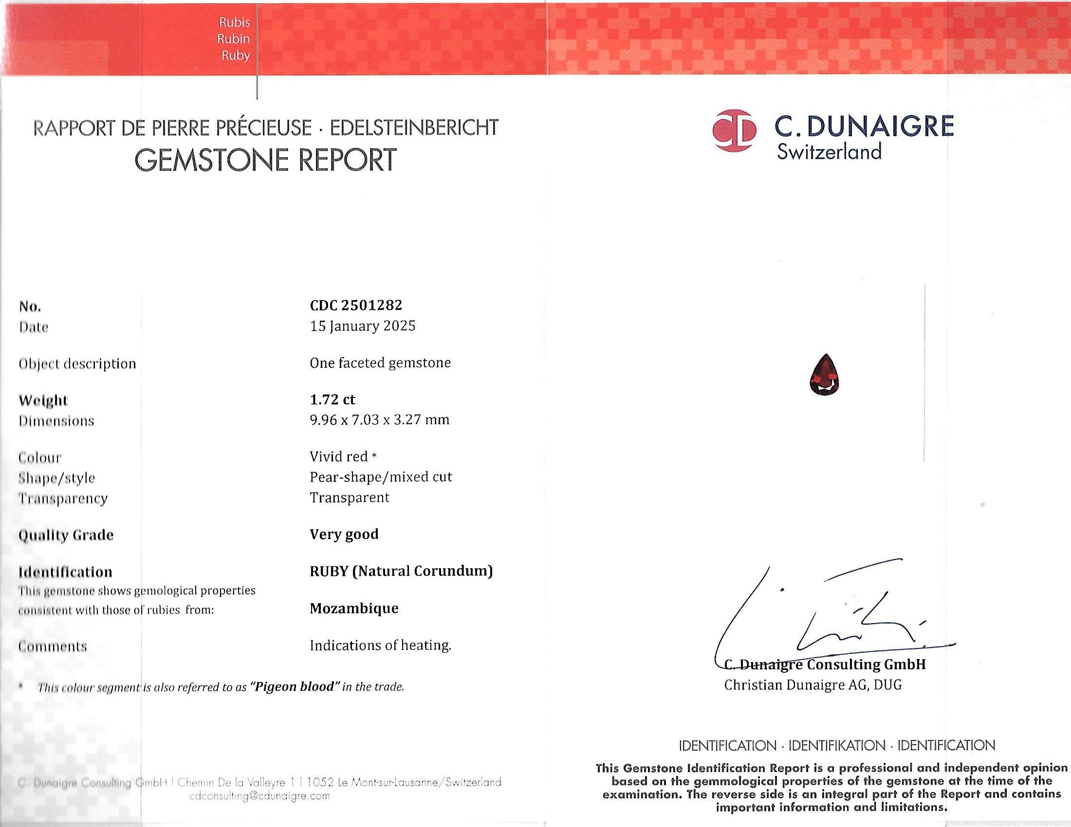 1.73 Ct. Ruby from Mozambique