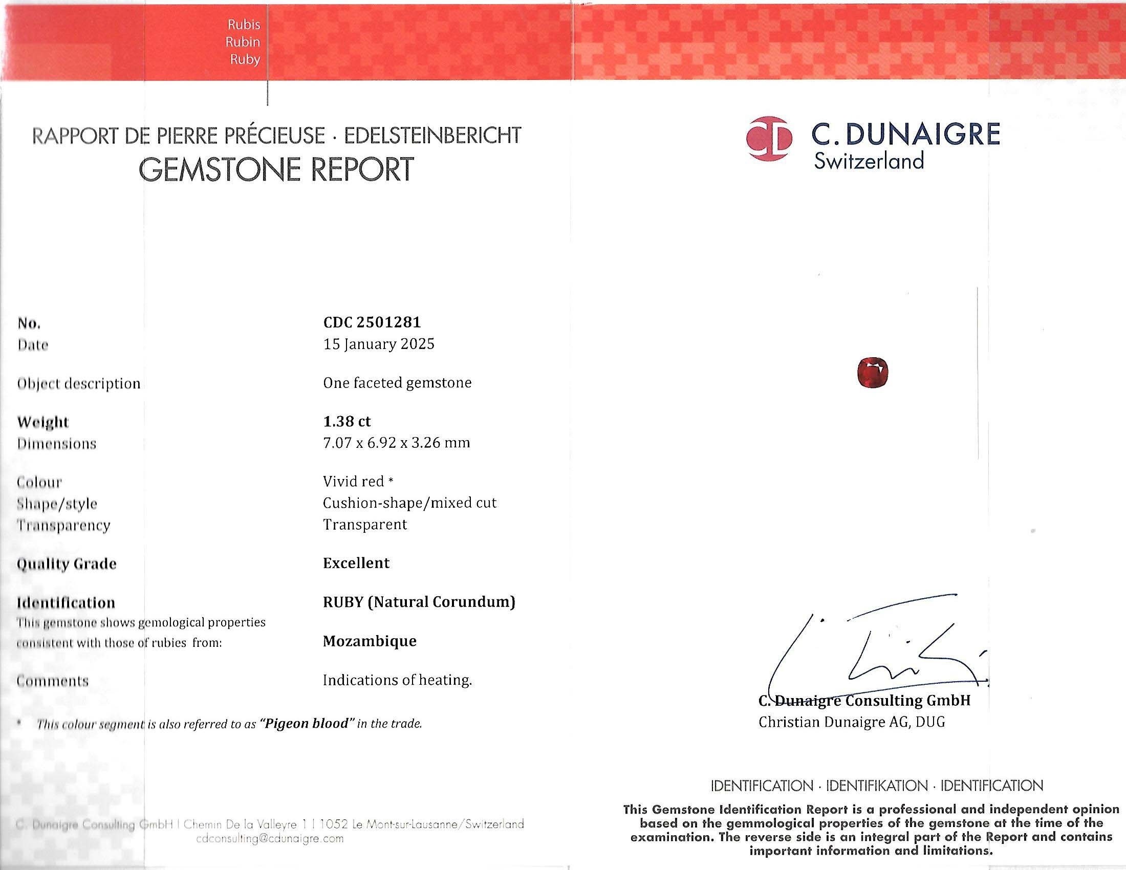 1.39 Ct. Ruby from Mozambique