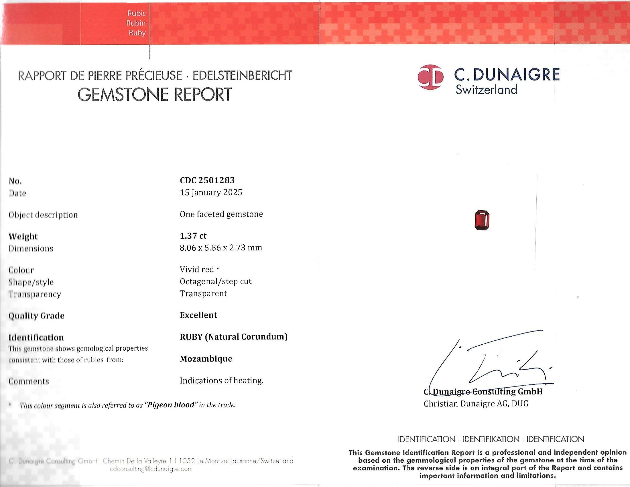 1.38 Ct. Ruby from Mozambique