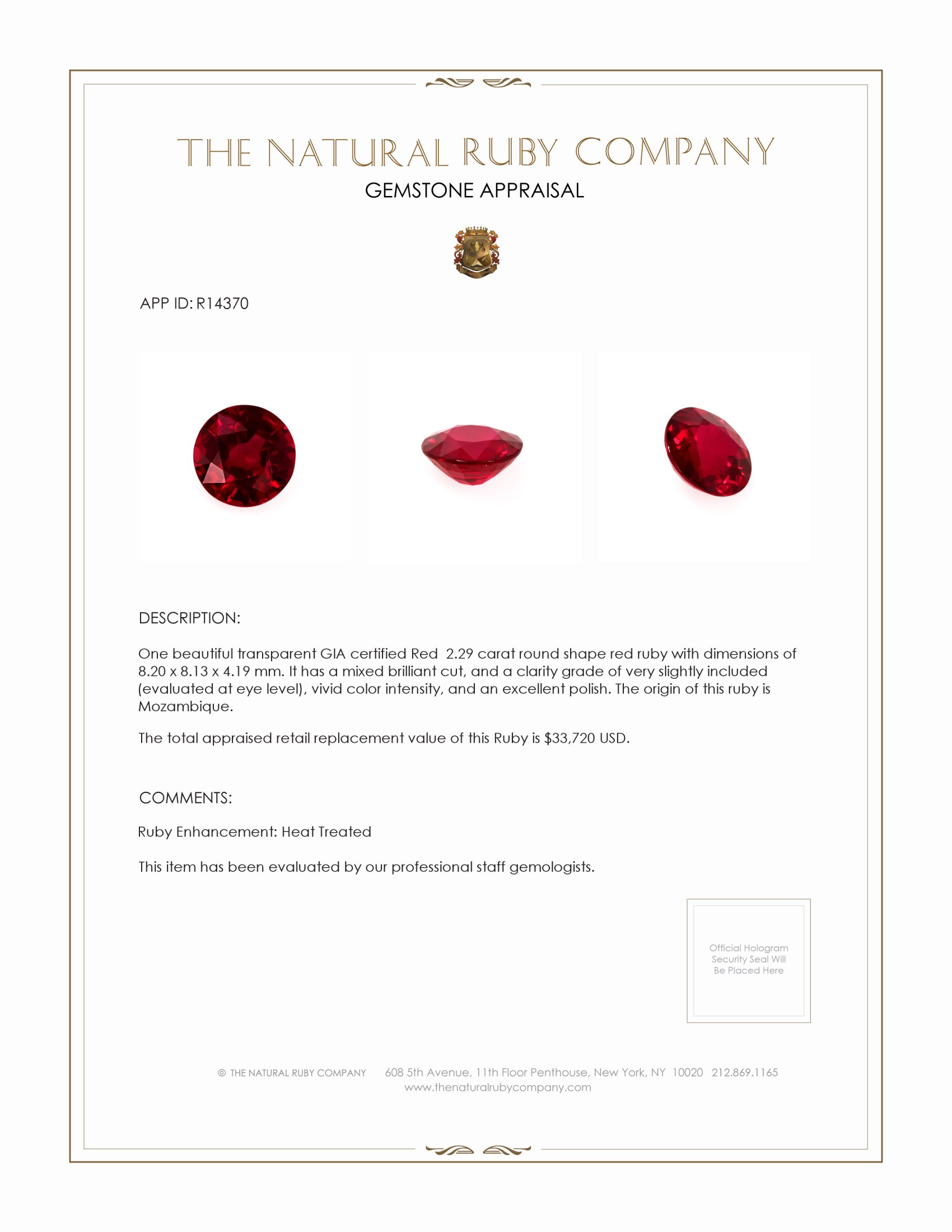 2.29 Ct. Ruby from Mozambique