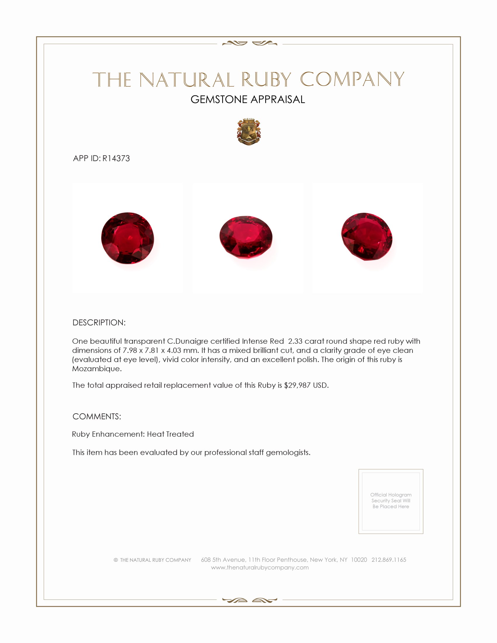 2.33 Ct. Ruby from Mozambique