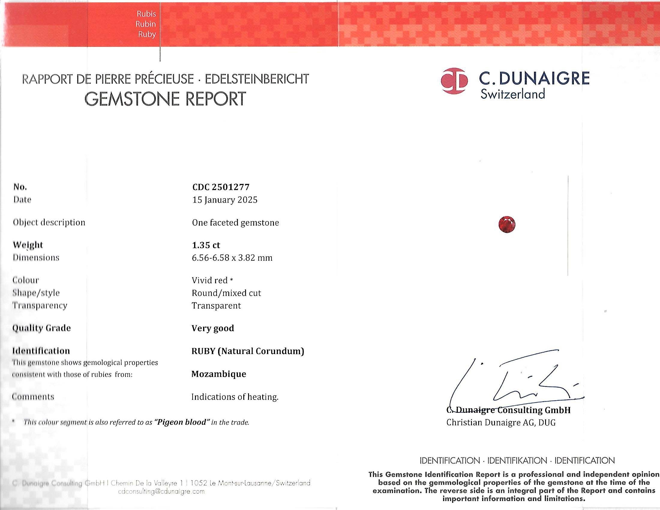 1.35 Ct. Ruby from Mozambique