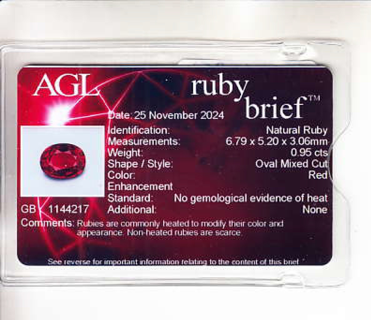 0.95 Ct. Ruby from Mozambique