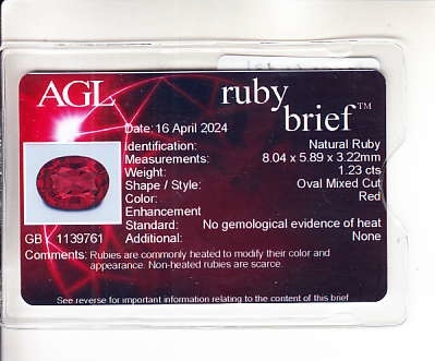 1.23 Ct. Ruby from Mozambique