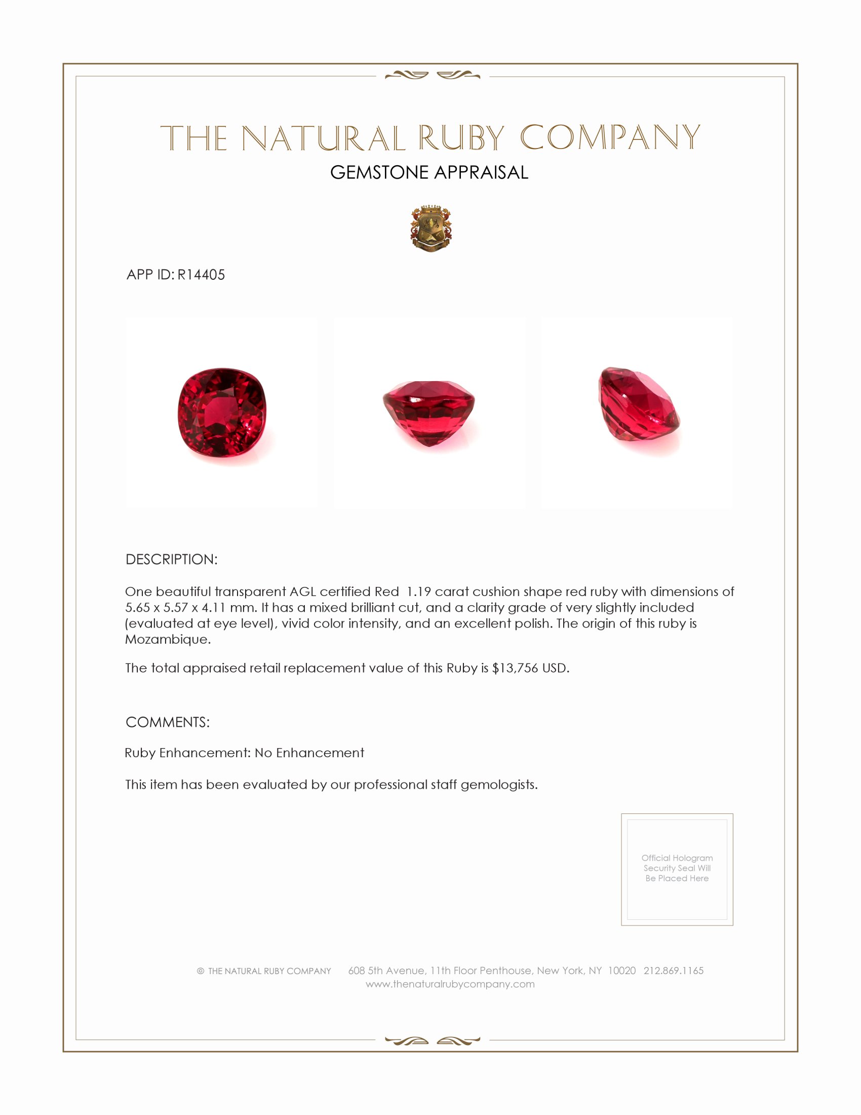 1.19 Ct. Ruby from Mozambique