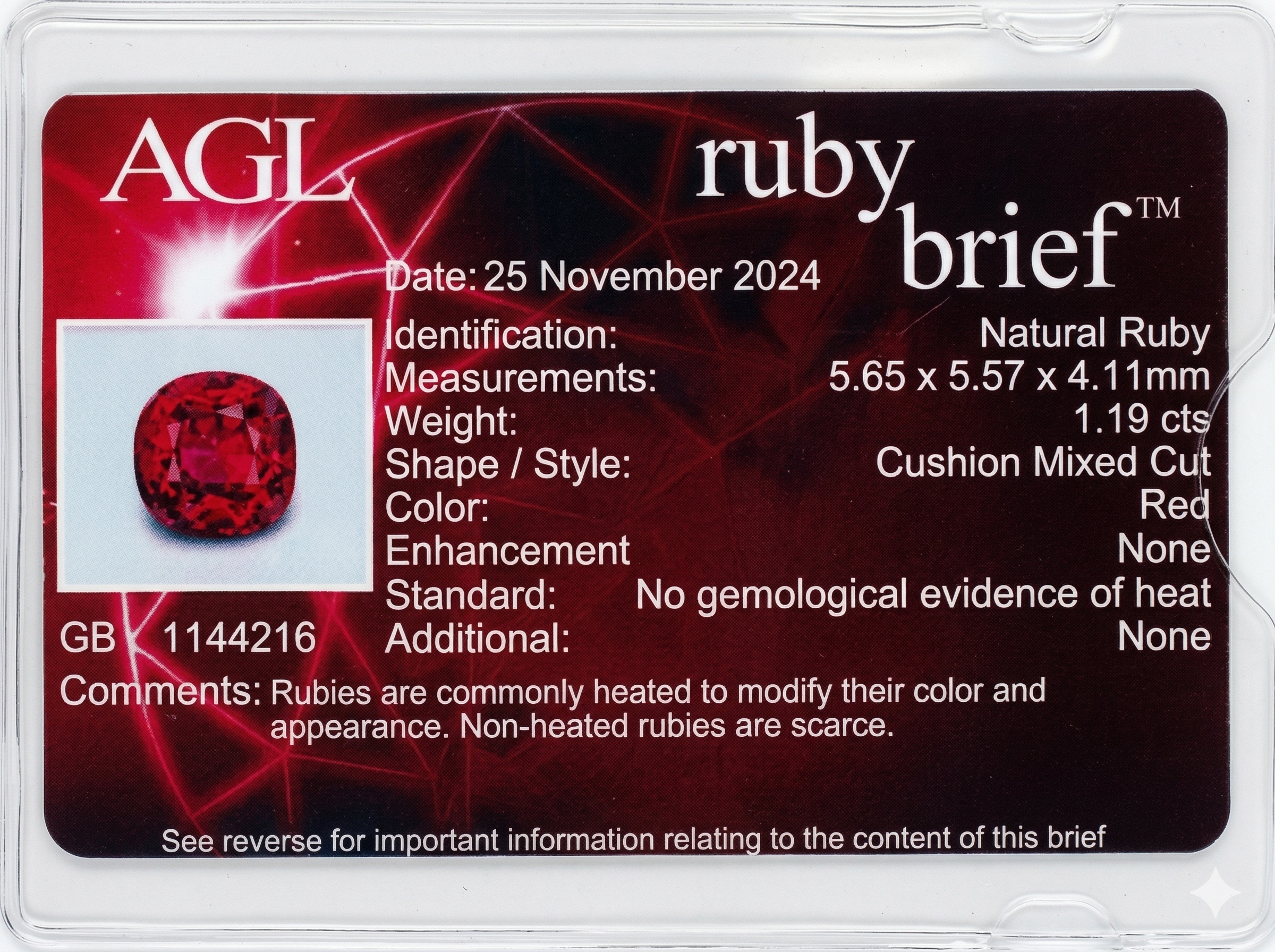 1.19 Ct. Ruby from Mozambique