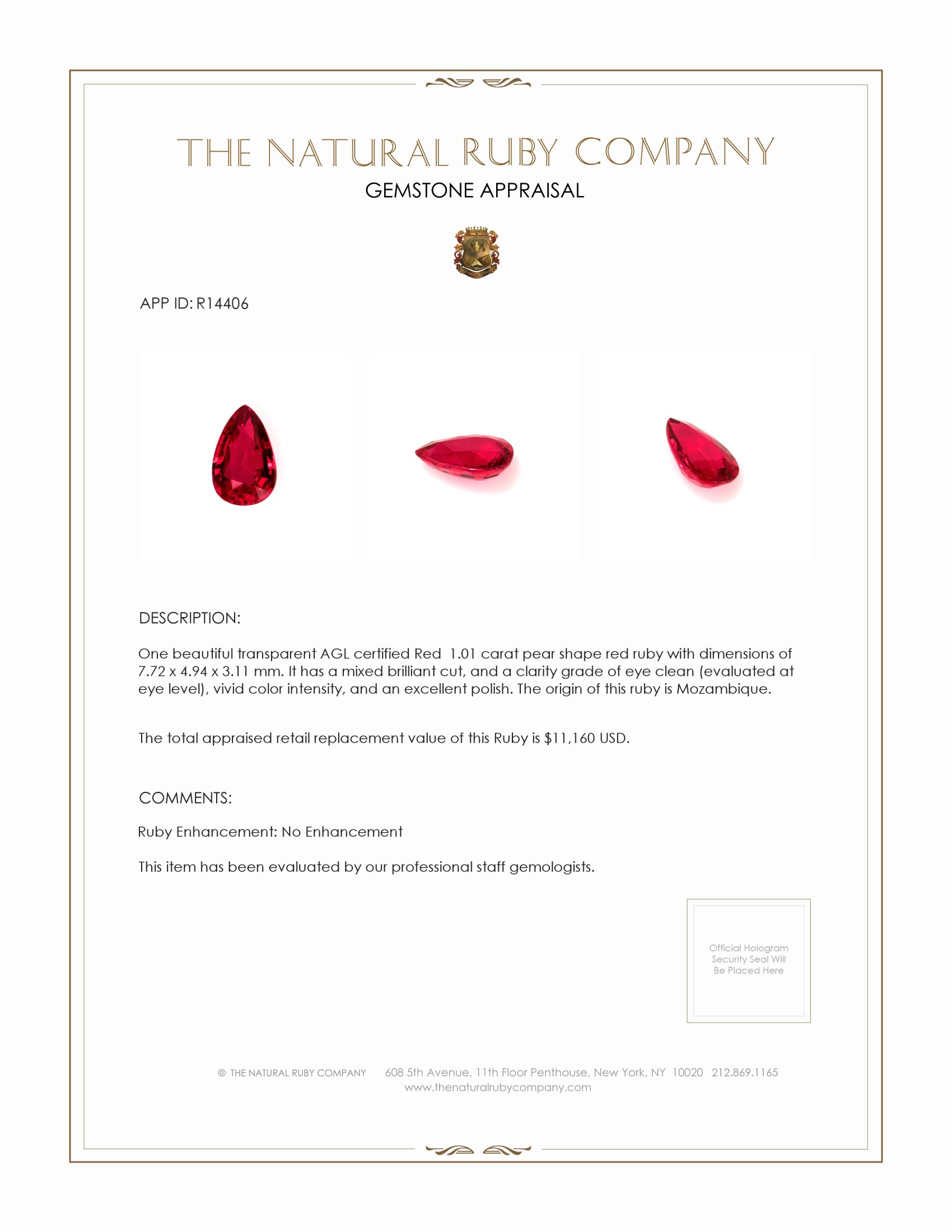 1.01 Ct. Ruby from Mozambique