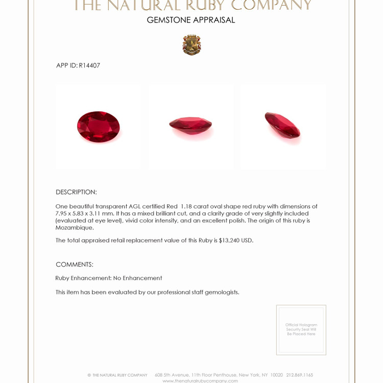 1.18 Ct. Ruby from Mozambique