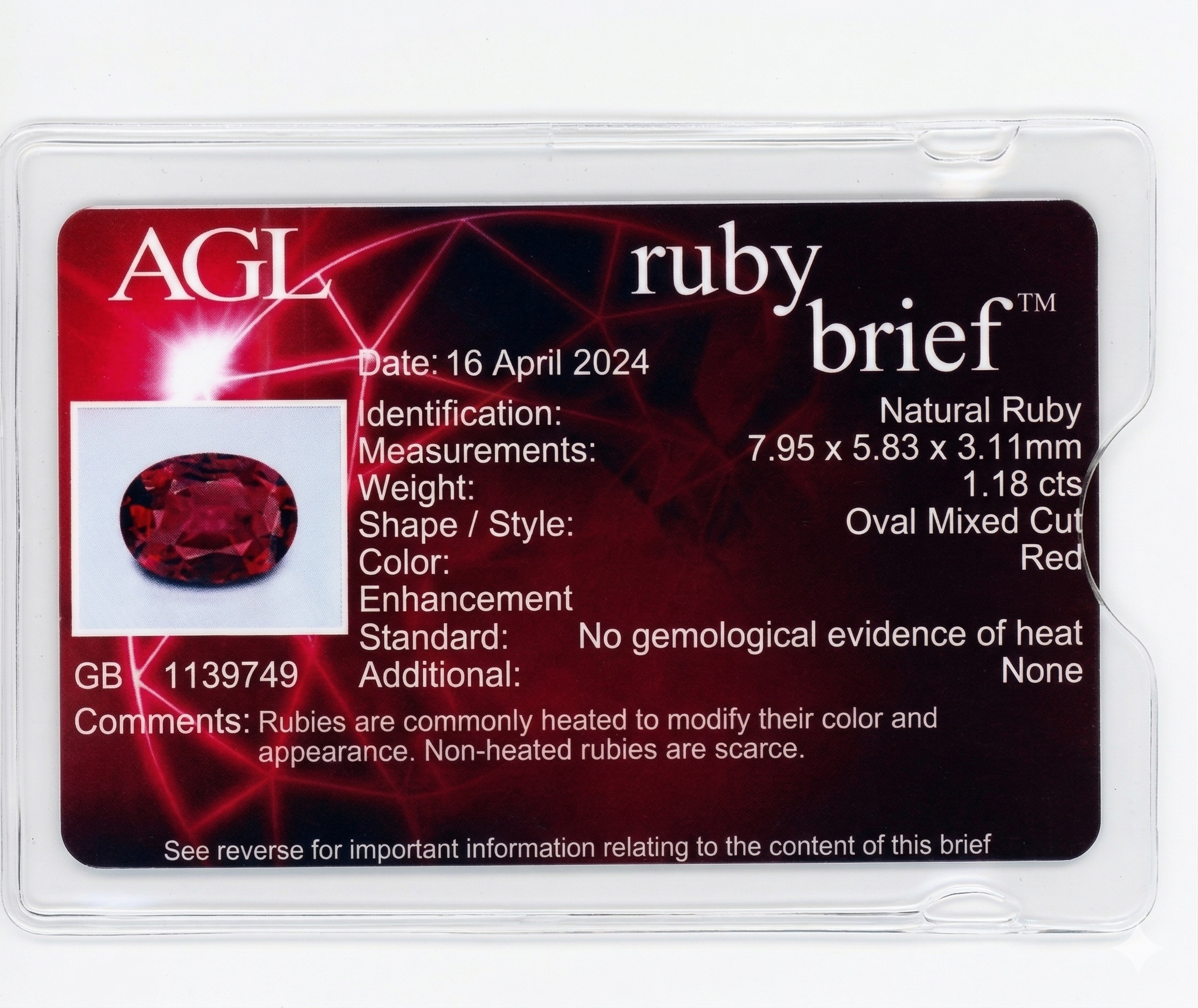 1.18 Ct. Ruby from Mozambique