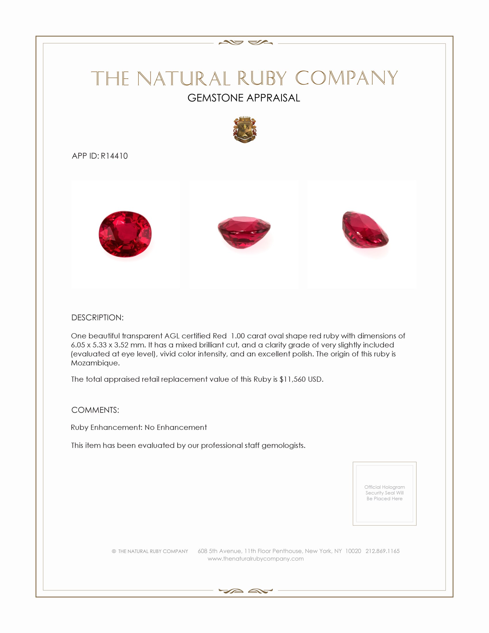 1.00 Ct. Ruby from Mozambique