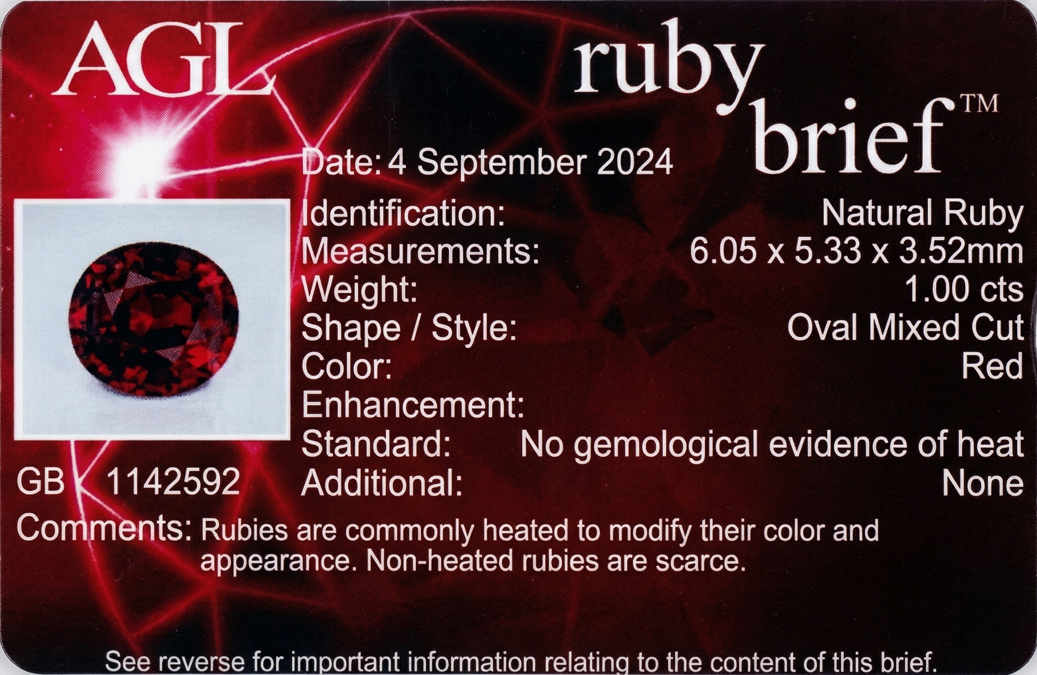 1.00 Ct. Ruby from Mozambique