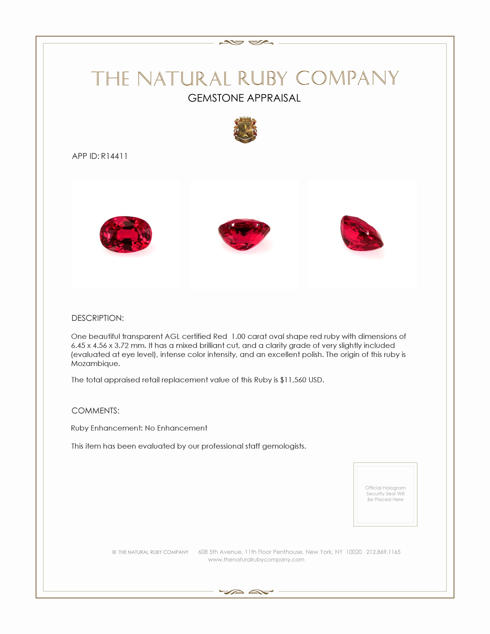 1.00 Ct. Ruby from Mozambique
