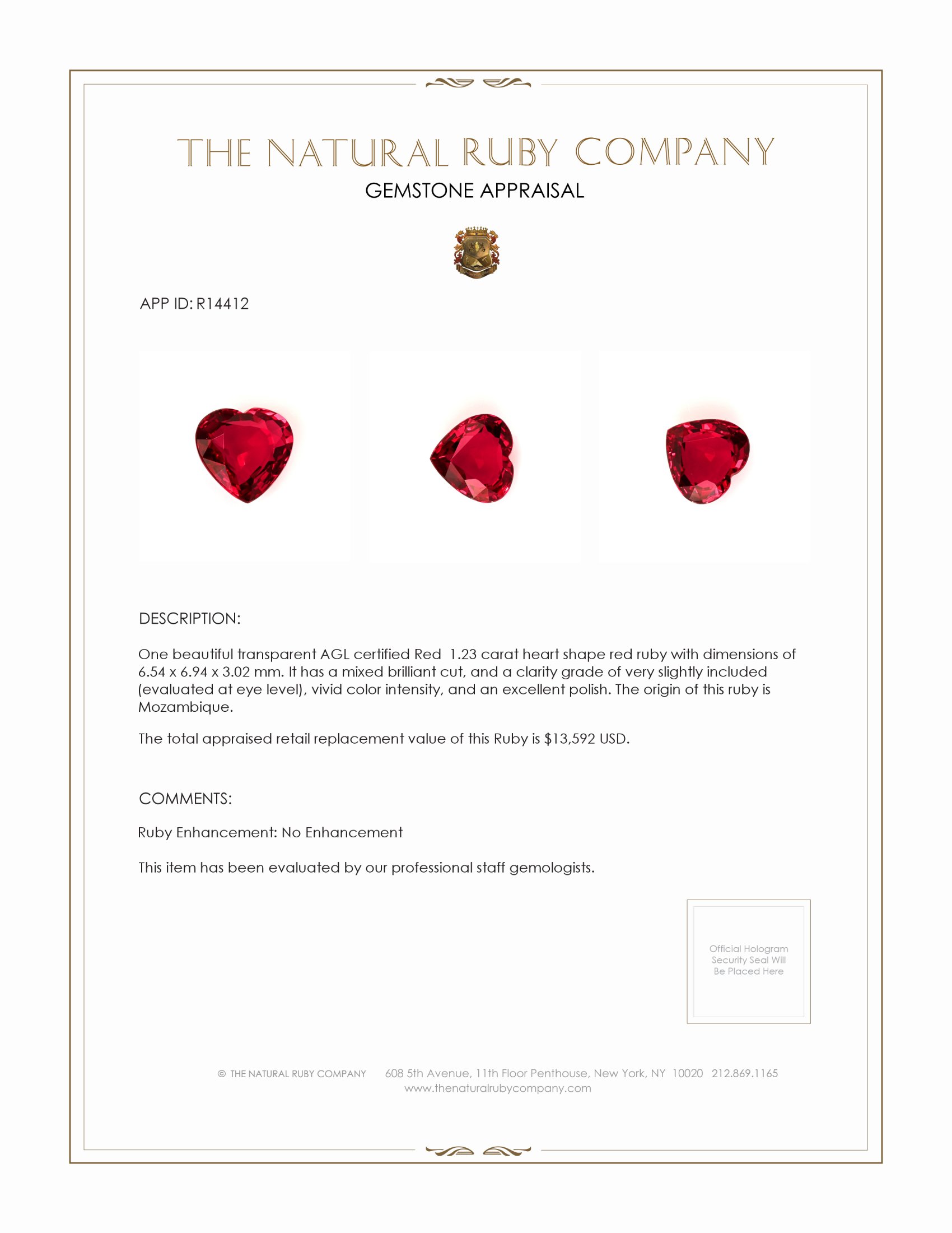 1.23 Ct. Ruby from Mozambique