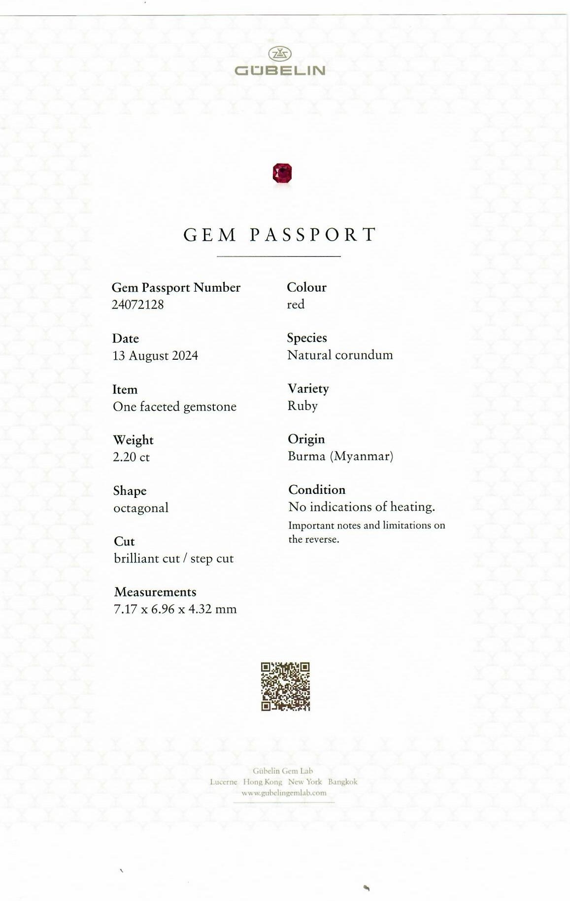 2.20 Ct. Ruby from Burma (Myanmar)