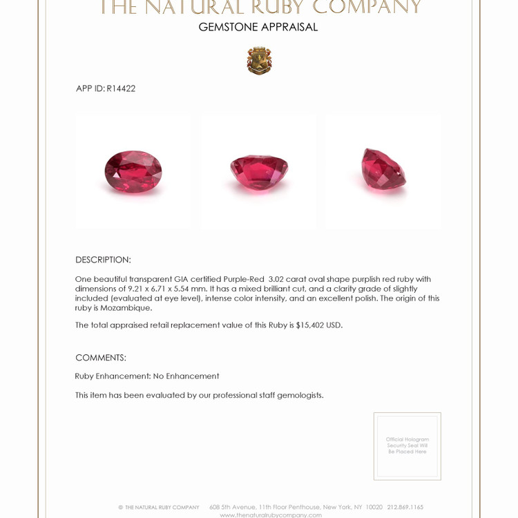 3.02 Ct. Ruby from Mozambique