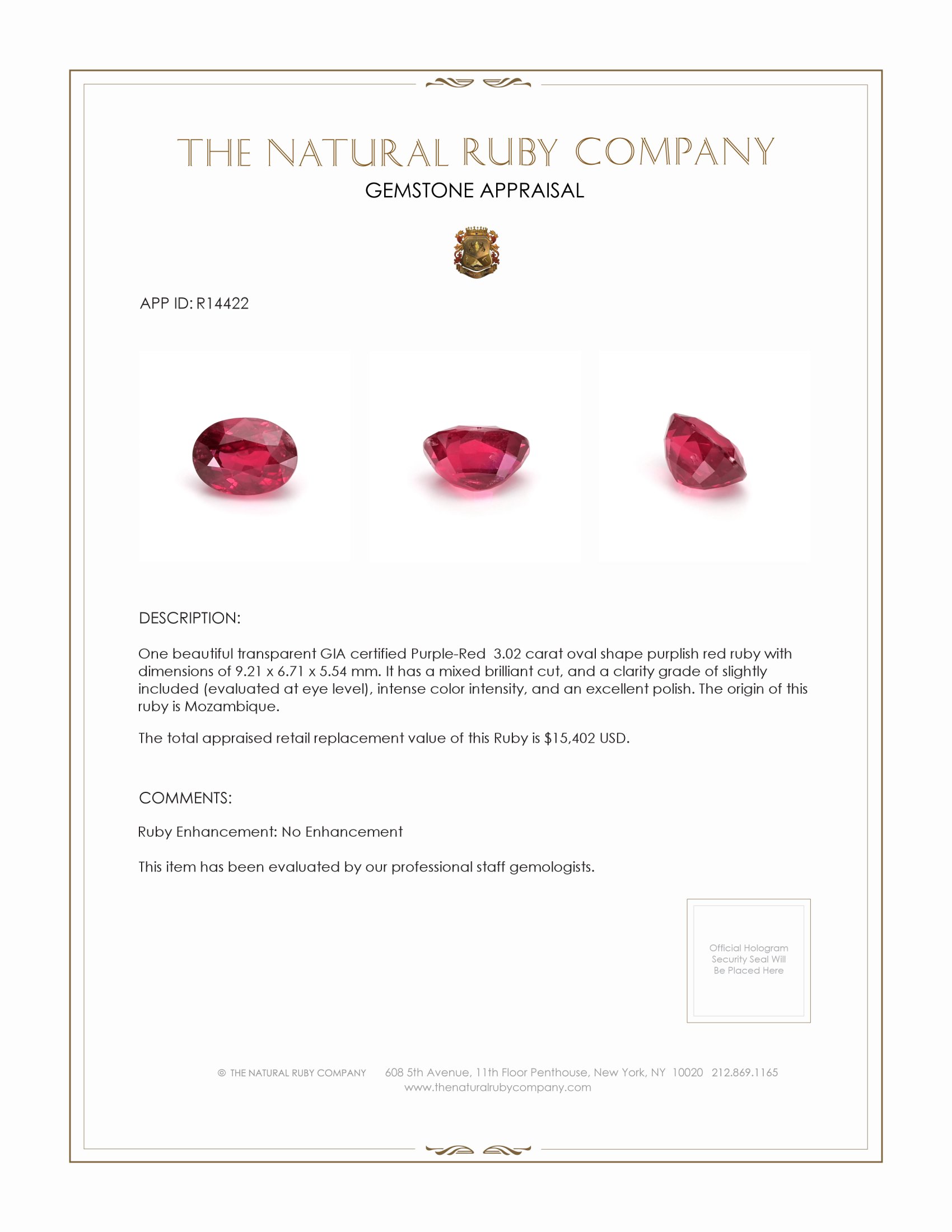 3.02 Ct. Ruby from Mozambique