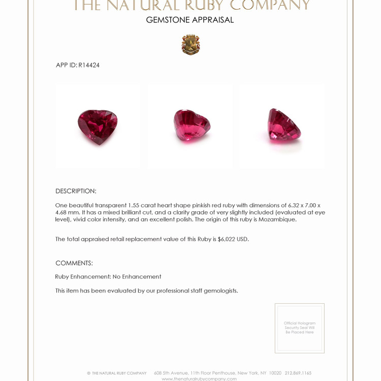 1.55 Ct. Ruby from Mozambique