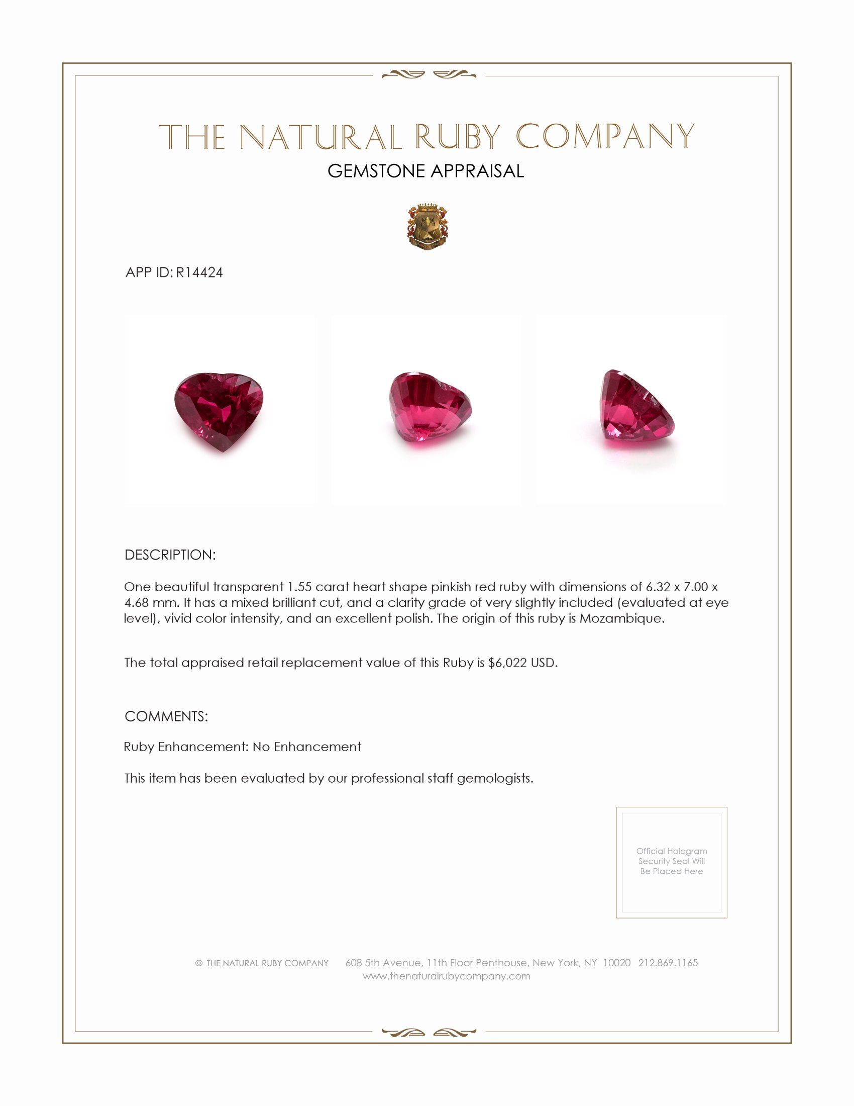 1.55 Ct. Ruby from Mozambique