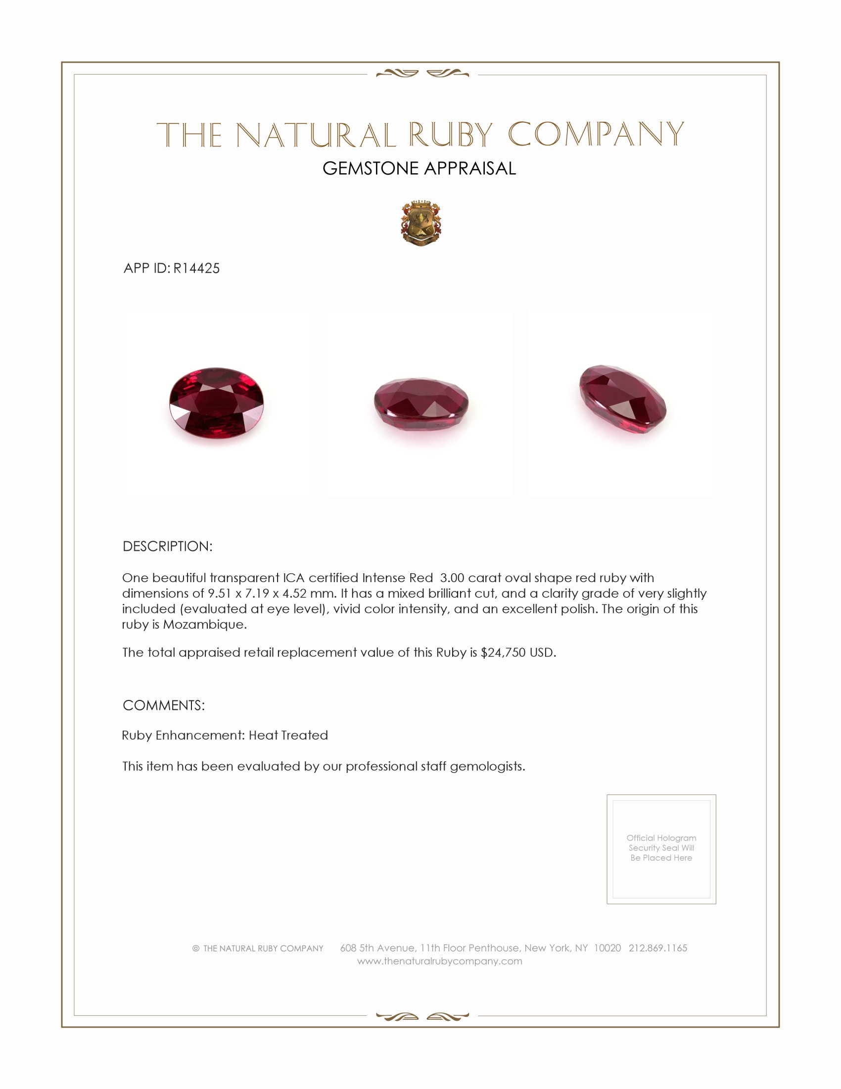 3.00 Ct. Ruby from Mozambique