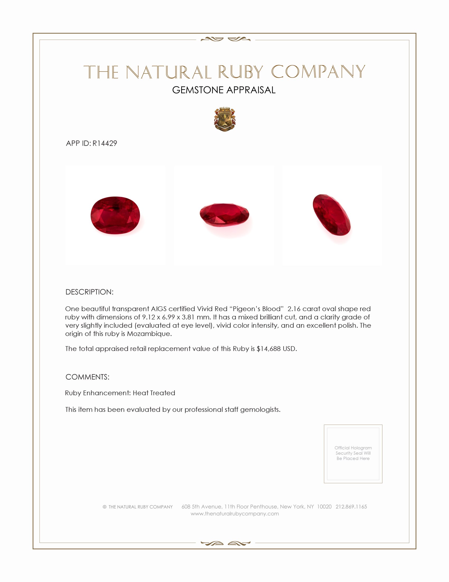 2.16 Ct. Ruby from Mozambique