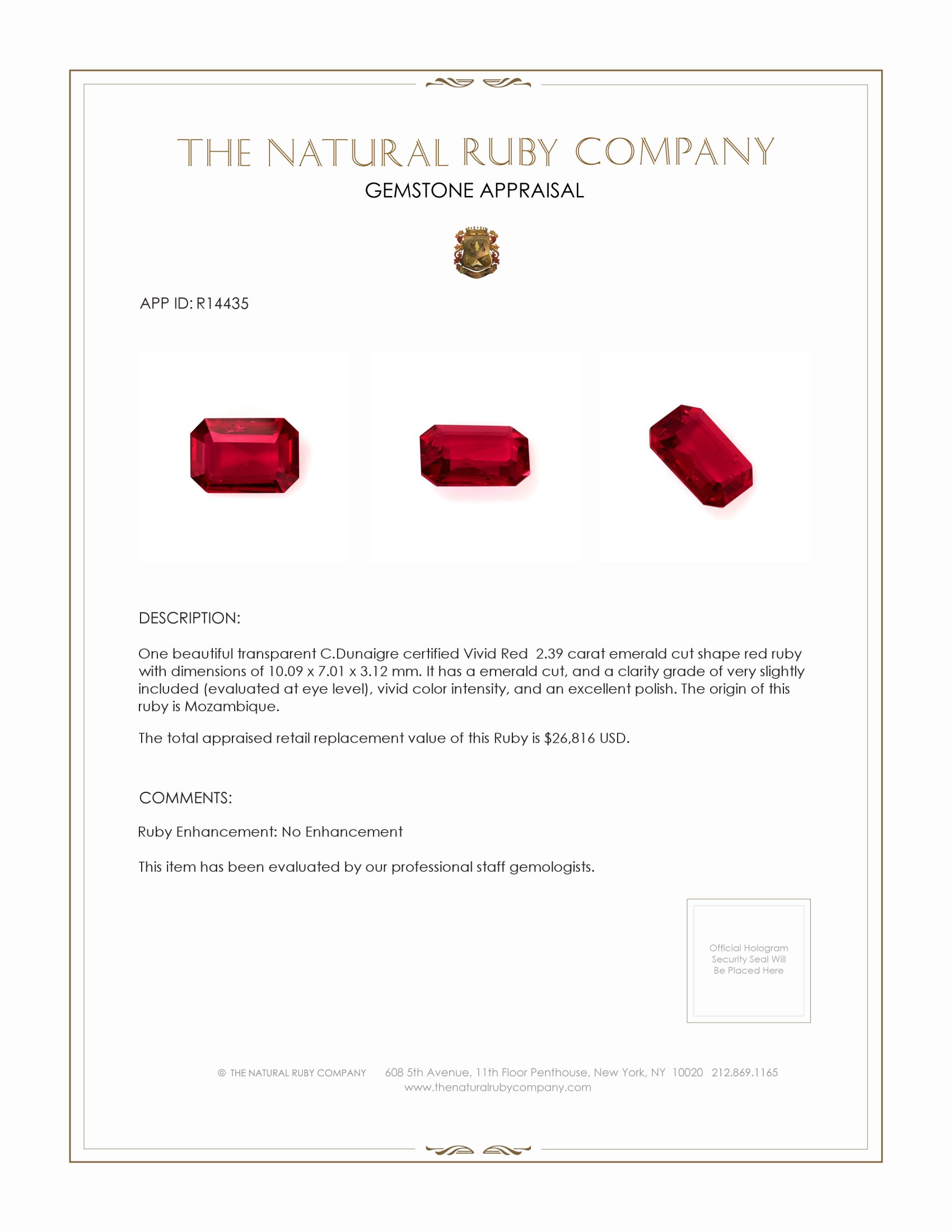 2.39 Ct. Ruby from Mozambique