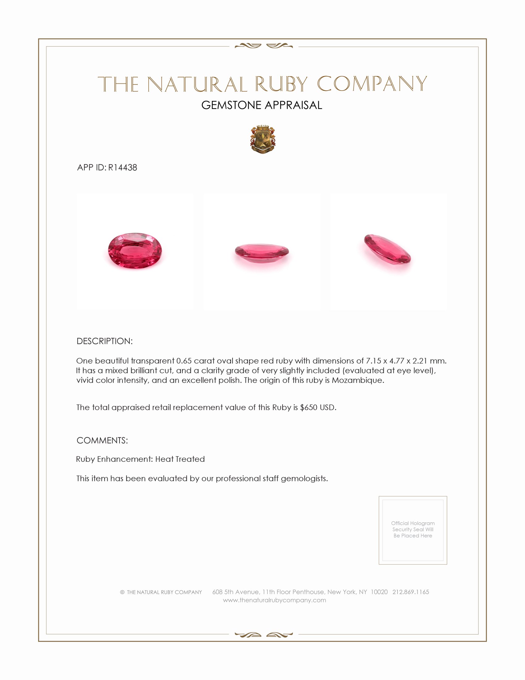 0.65 Ct. Ruby from Mozambique