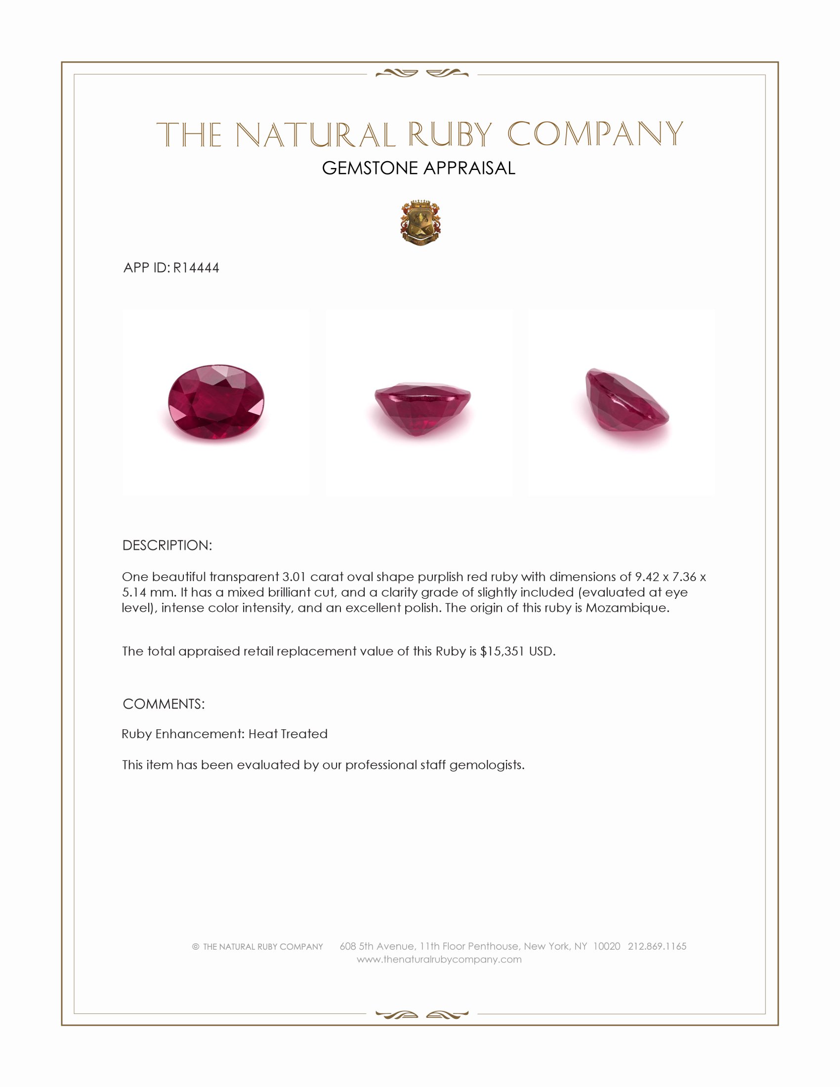3.01 Ct. Purplish Red Ruby from Mozambique