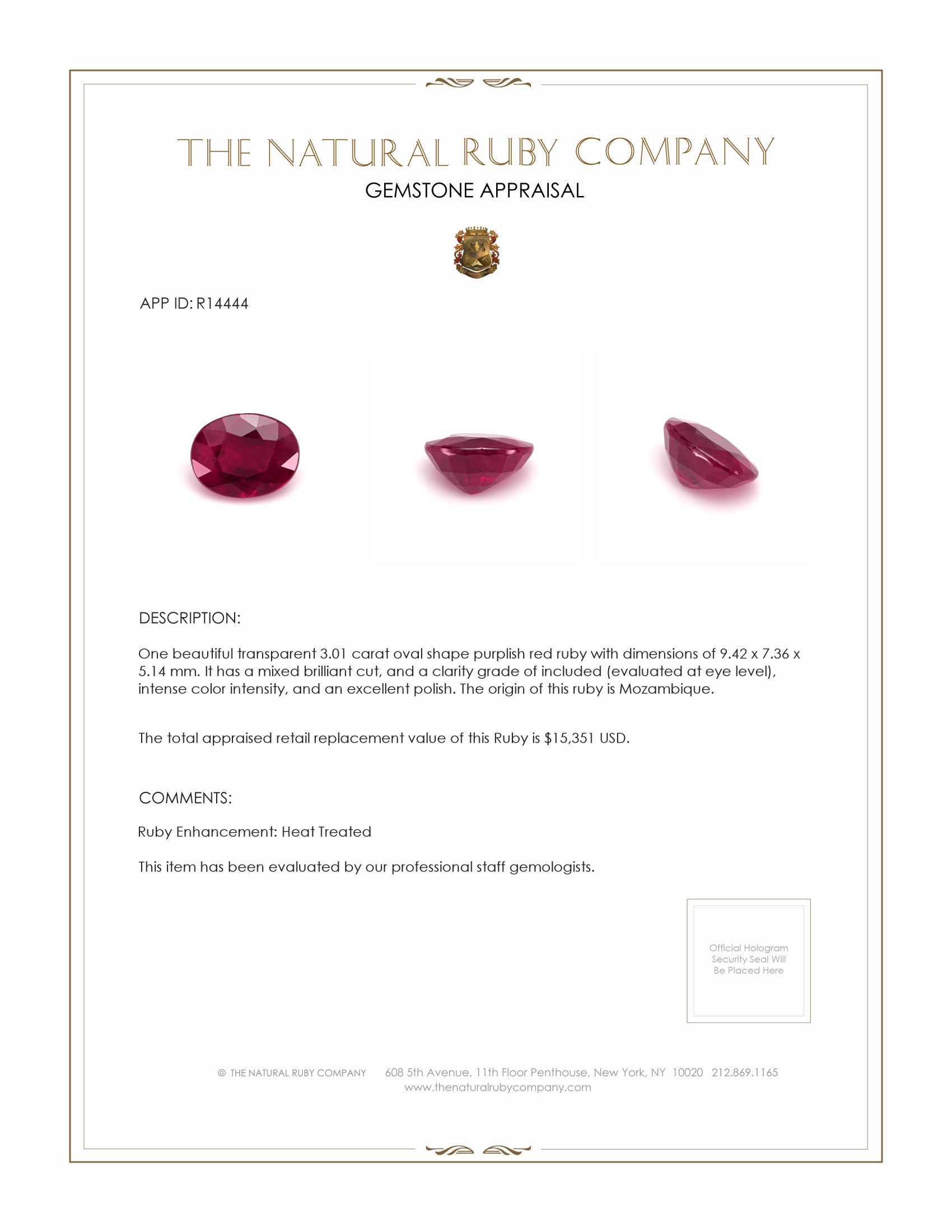 3.01 Ct. Ruby from Mozambique