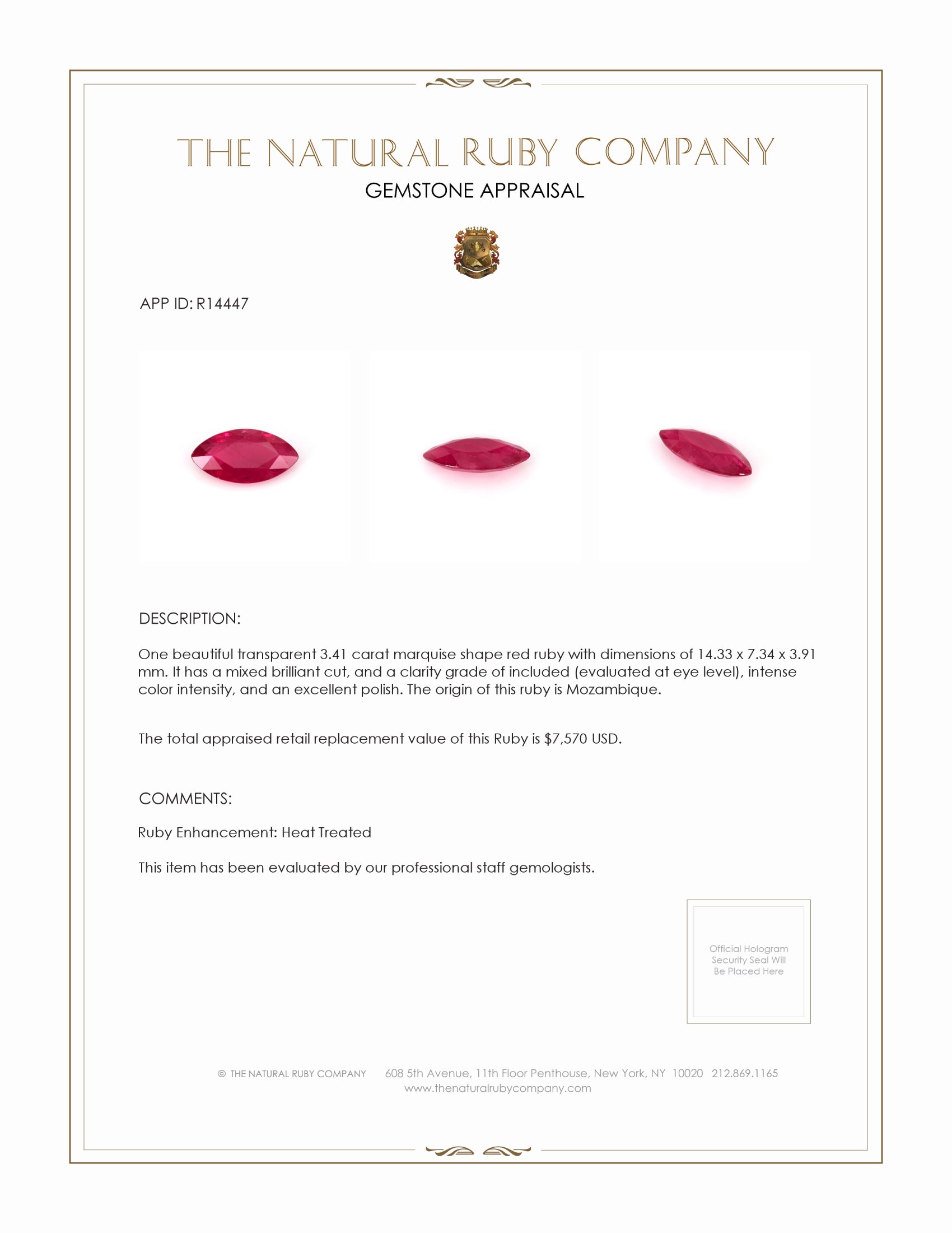 3.41 Ct. Ruby from Mozambique