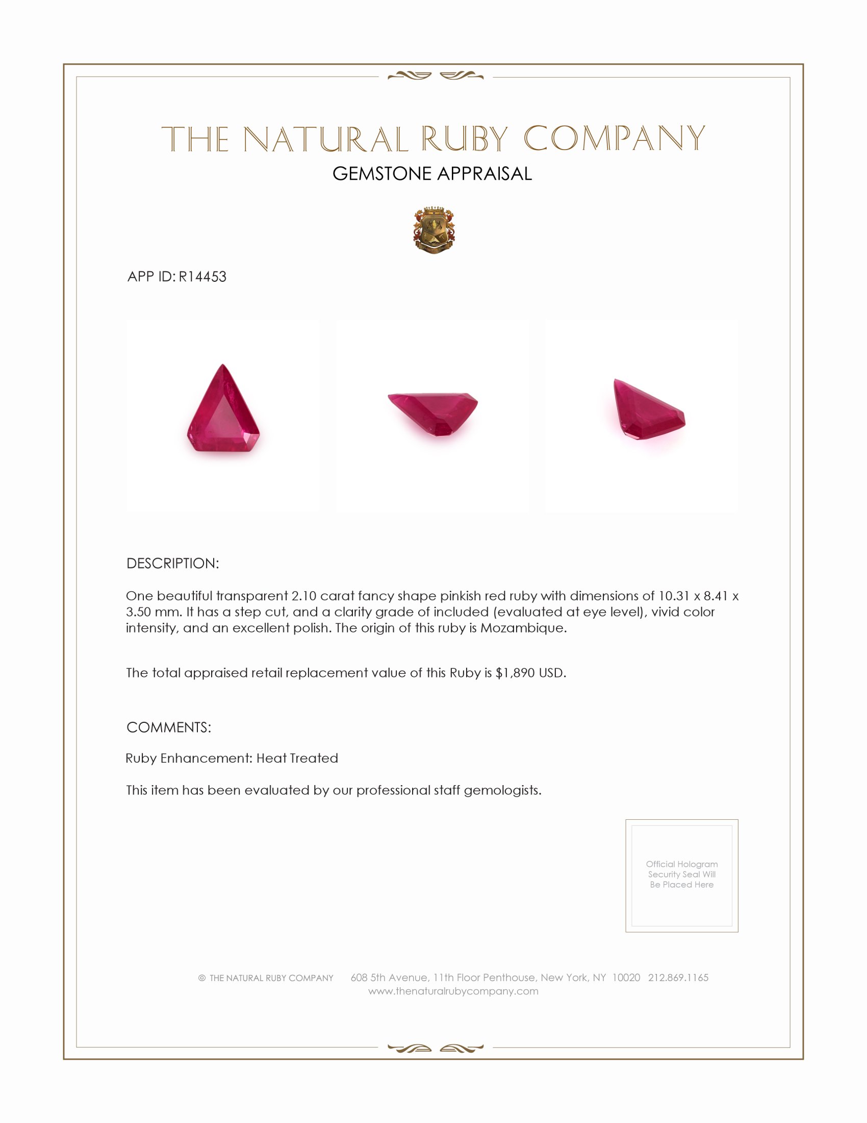 2.10 Ct. Ruby from Mozambique