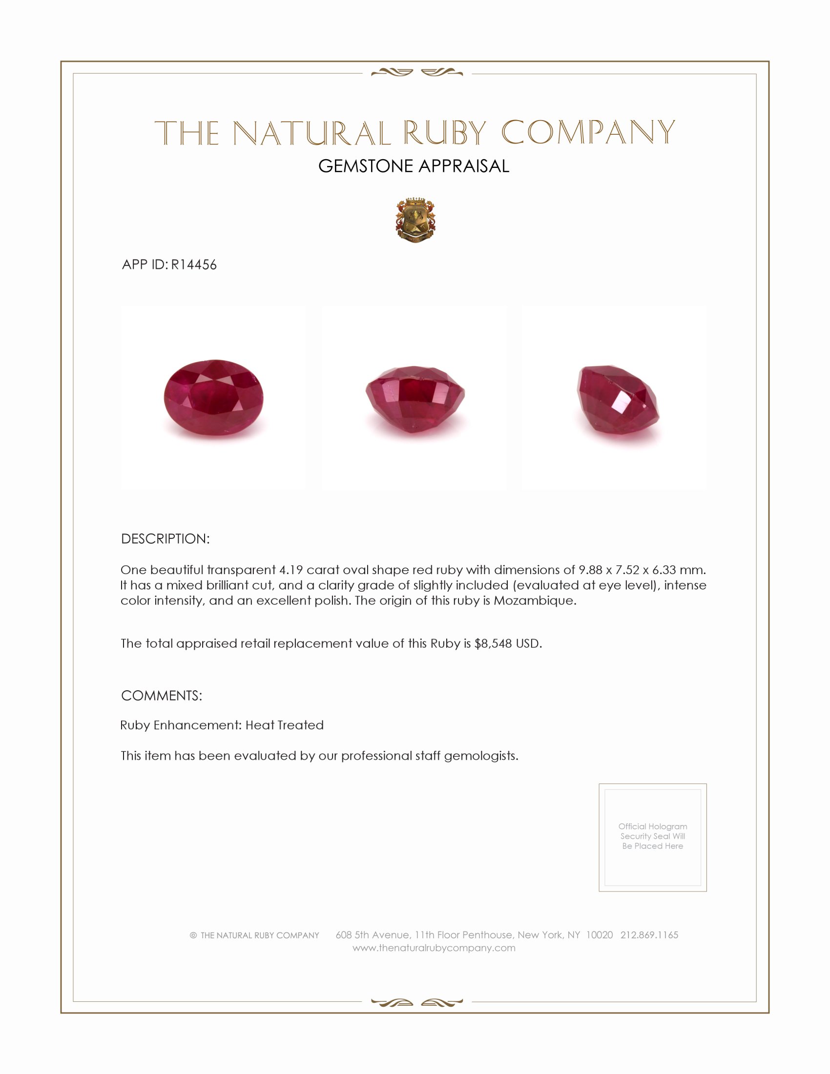 4.19 Ct. Ruby from Mozambique