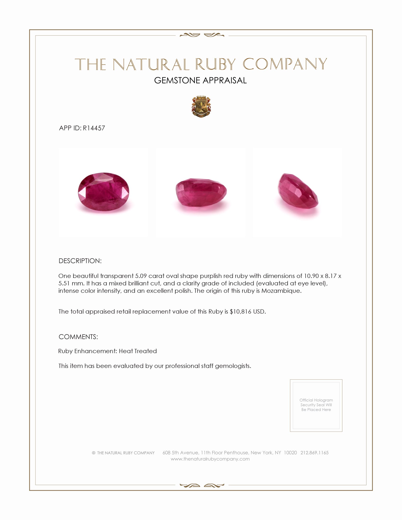 5.09 Ct. Ruby from Mozambique
