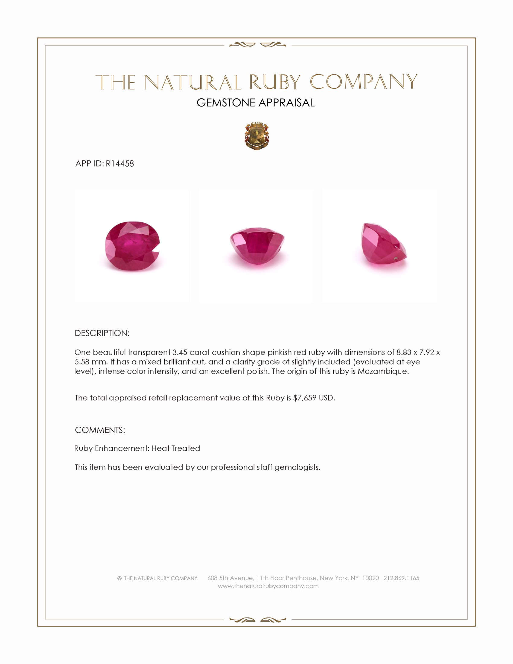 3.45 Ct. Pinkish Red Ruby from Mozambique