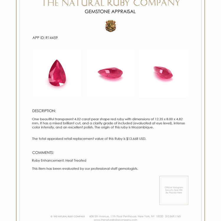 4.02 Ct. Ruby from Mozambique