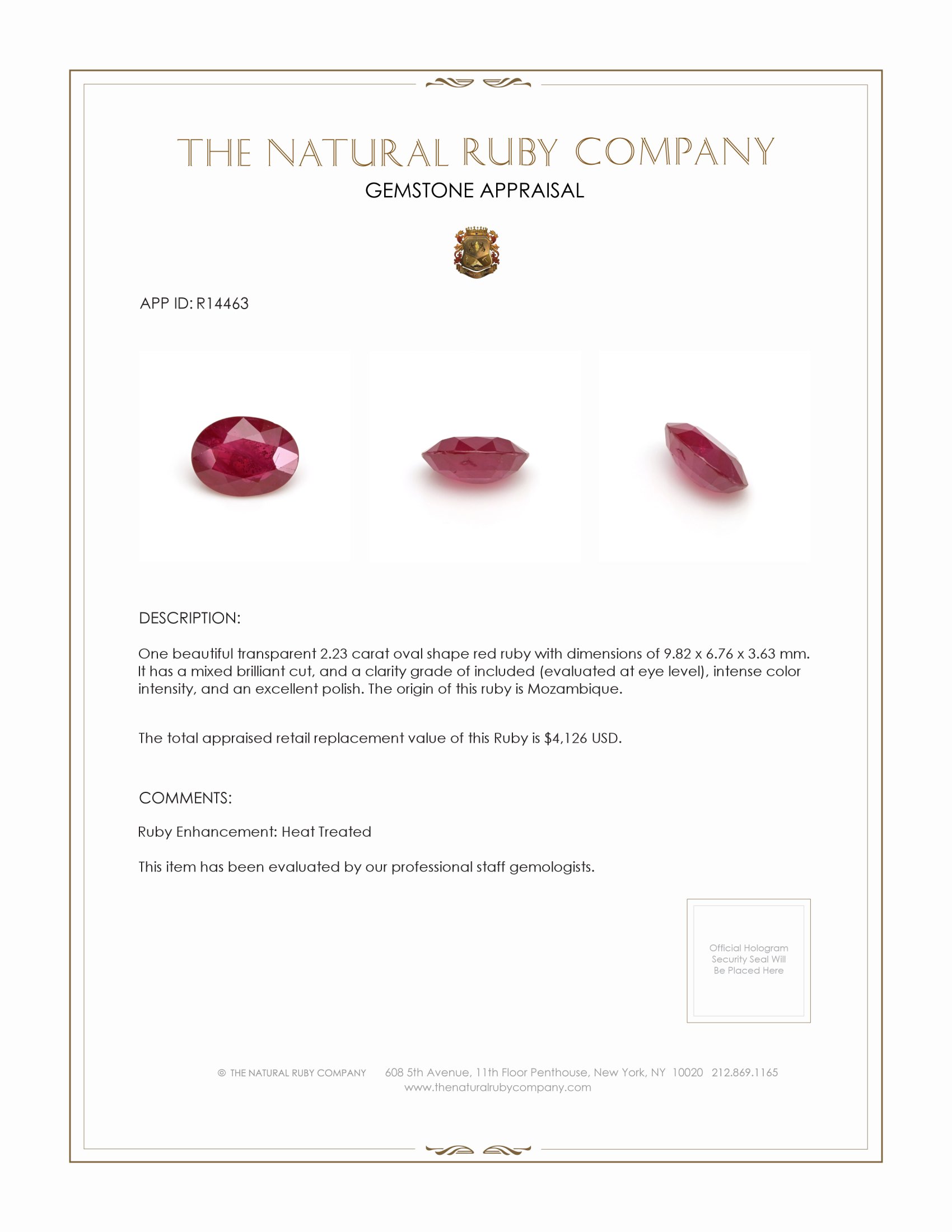 2.23 Ct. Ruby from Mozambique