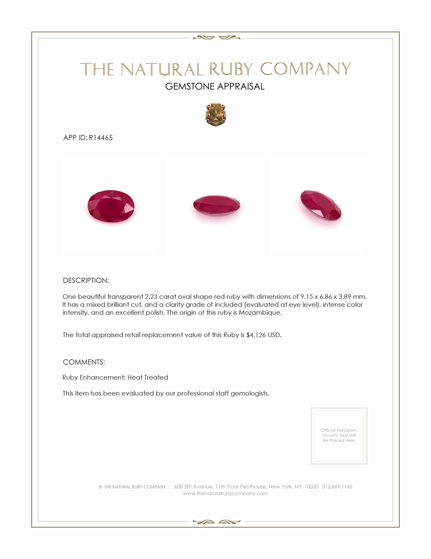 2.23 Ct. Ruby from Mozambique