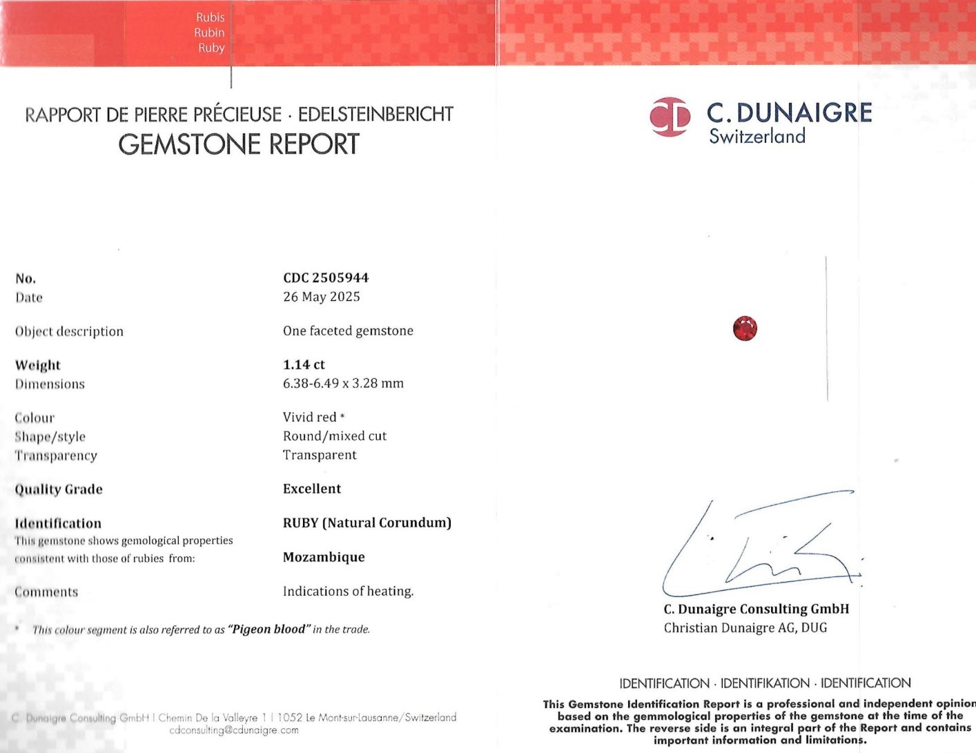 1.14 Ct. Ruby from Mozambique