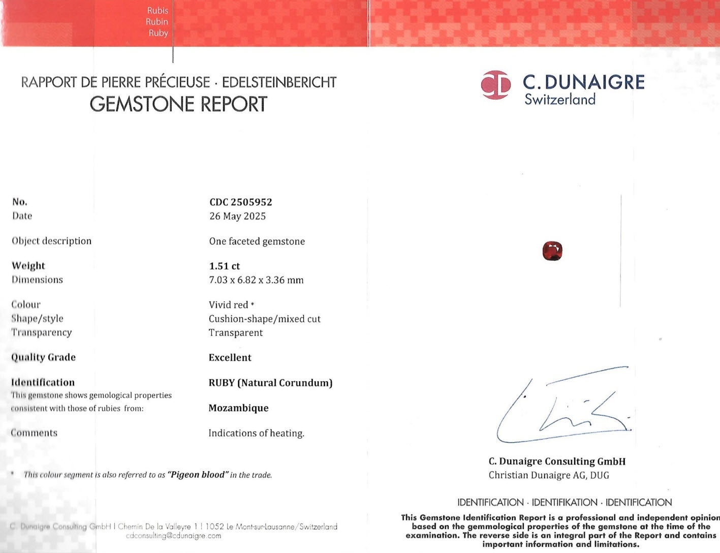 1.51 Ct. Ruby from Mozambique