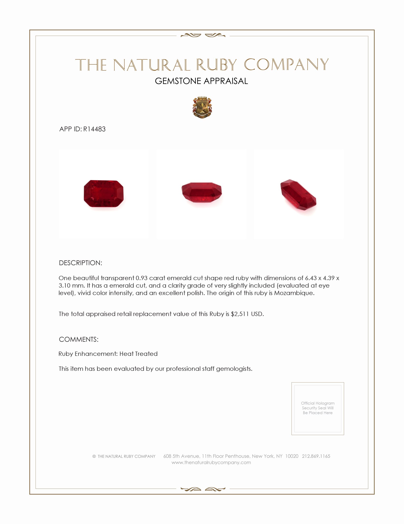 0.93 Ct. Ruby from Mozambique