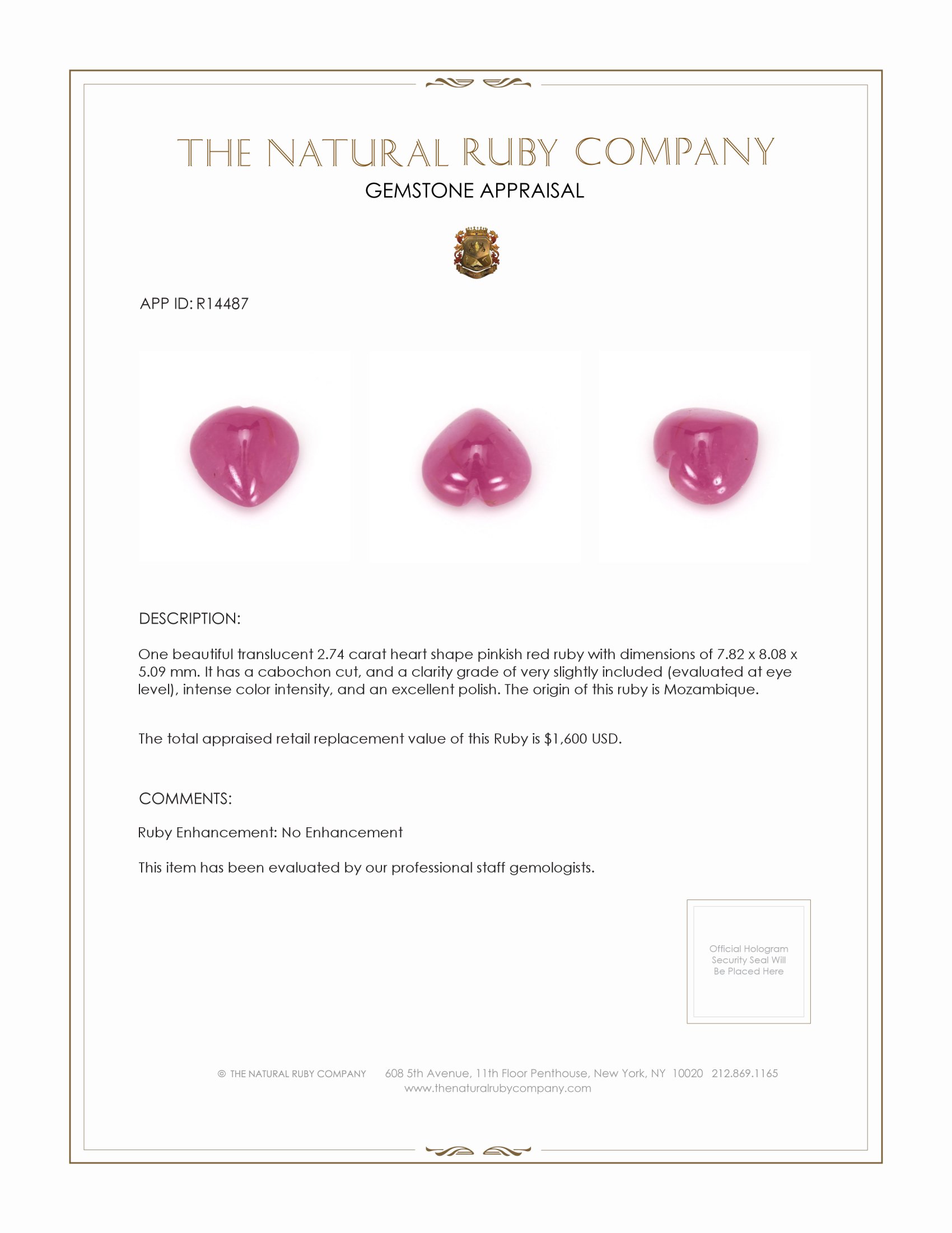 2.74 Ct. Cabochon Ruby from Mozambique