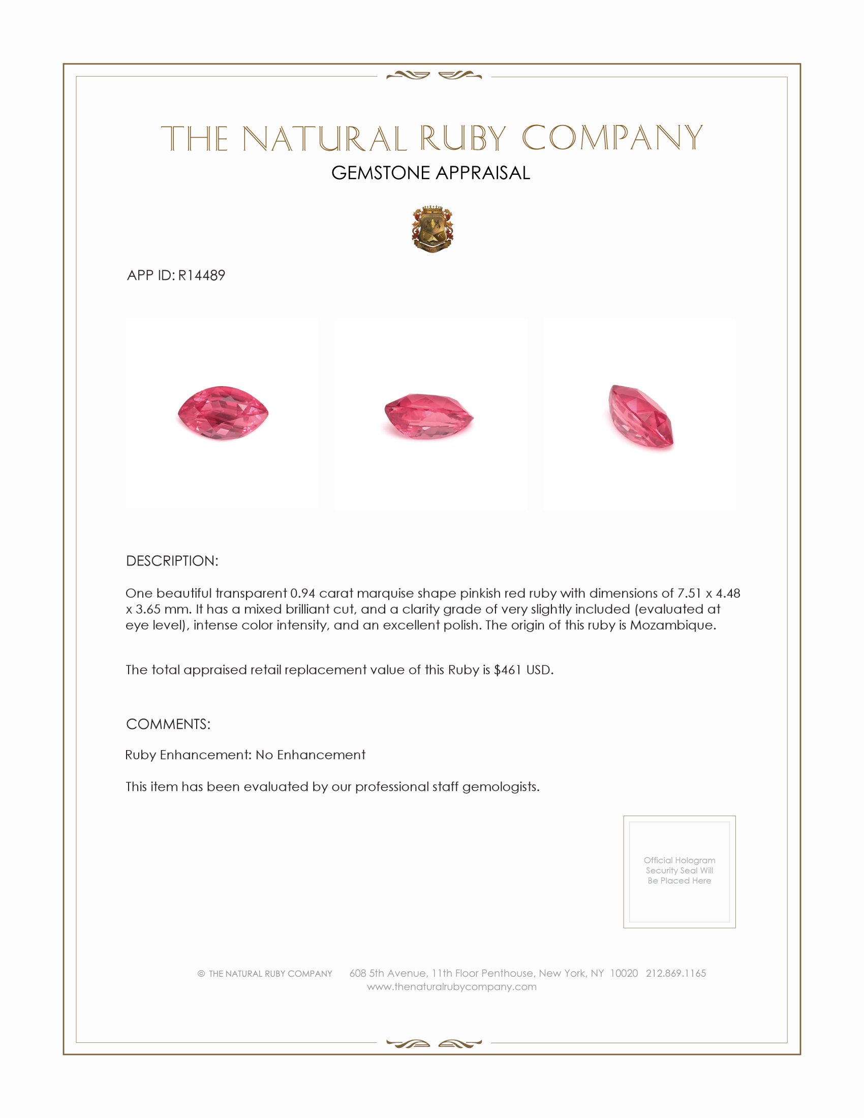 0.94 Ct. Ruby from Mozambique