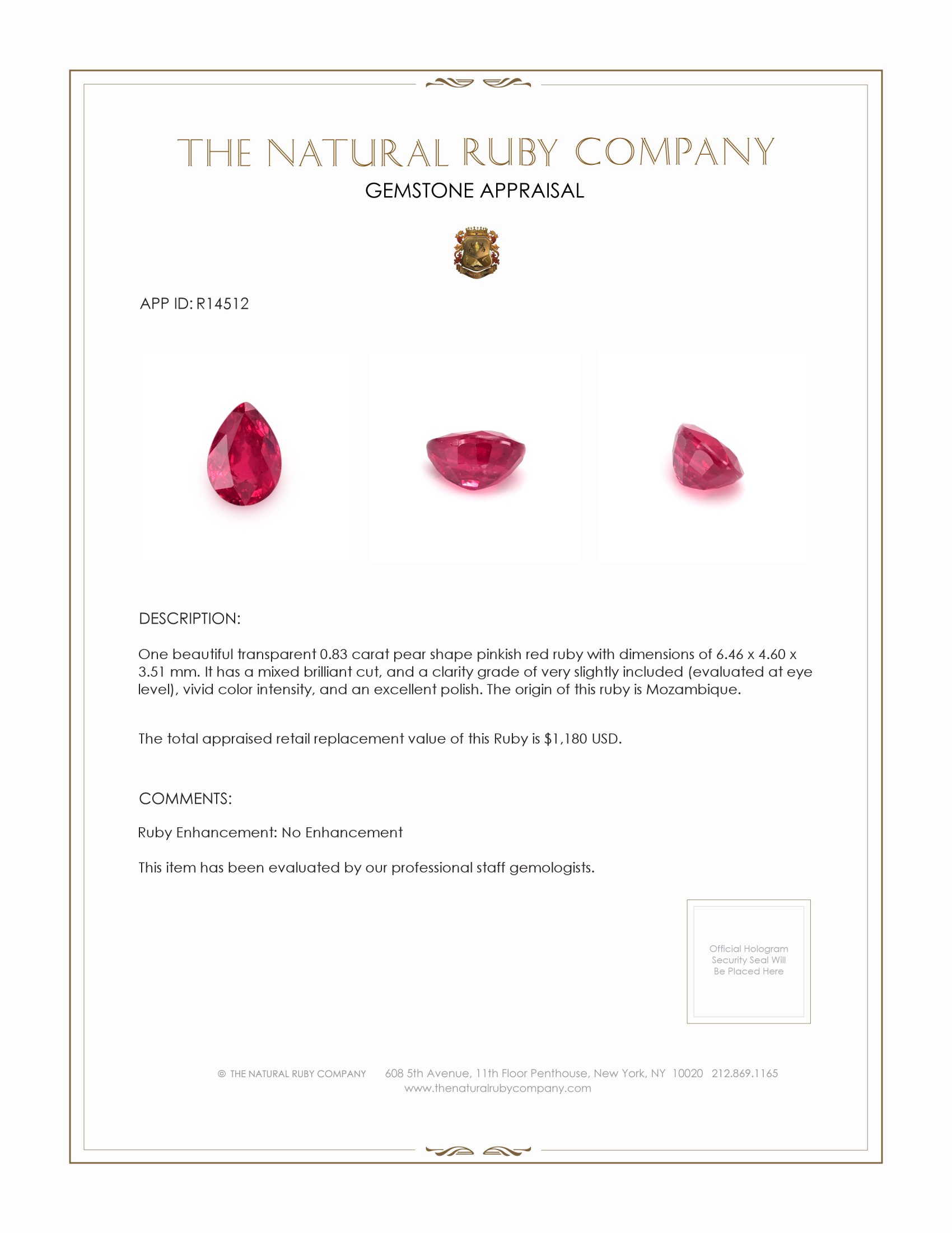 0.83 Ct. Ruby from Mozambique