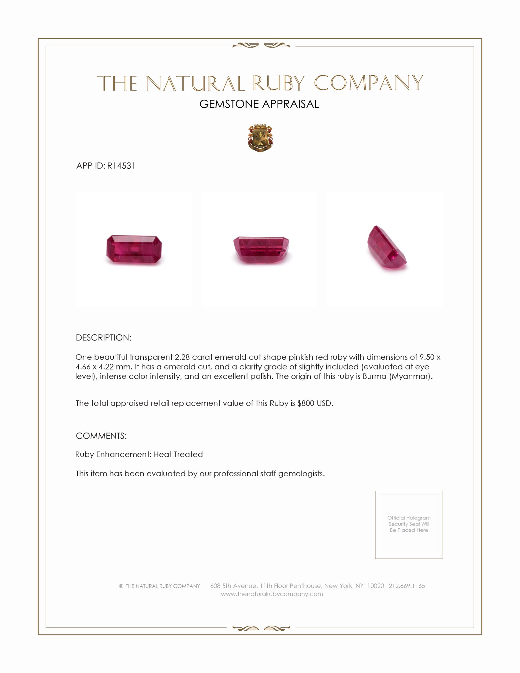 2.28 Ct. Ruby from Burma (Myanmar)